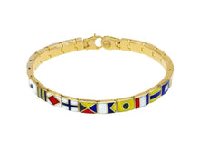 Load image into Gallery viewer, 18k yellow gold bracelet 7x5mm box squared enamel nautical flags links.