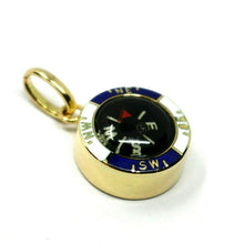 Load image into Gallery viewer, 18k yellow gold working compass pendant, diameter 1.4 cm, 0.55&quot;, solid, enamel.
