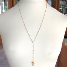 Load image into Gallery viewer, 18k rose pink gold rosary necklace miraculous mary medal Jesus cross, 22 inches.