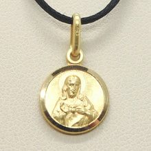 Load image into Gallery viewer, 18k yellow gold Scapular Our Lady of Mount Carmel Sacred Heart medal small 11mm Virgin Mary of Carmen pendant.