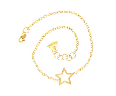 18k yellow gold bracelet 10mm central star, rolo 1mm oval chain 18cm 7.1