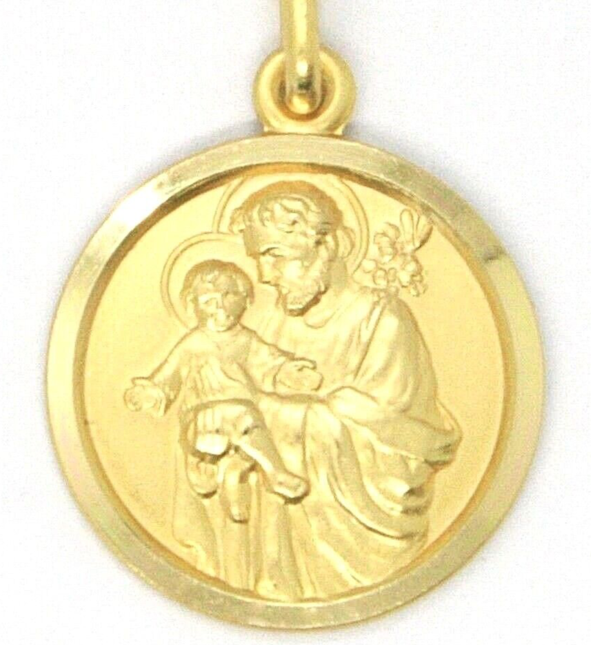 18k yellow gold st Saint San Giuseppe Joseph Jesus medal made in Italy, big 23 mm.