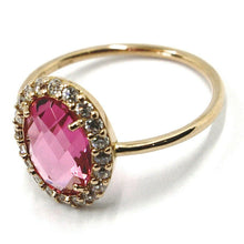 Load image into Gallery viewer, SOLID 18K ROSE GOLD FLOWER RING, CUSHION PINK OVAL CRYSTAL CUBIC ZIRCONIA FRAME.