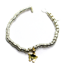 Load image into Gallery viewer, 925 STERLING SILVER CIRCLES BRACELET, 9K YELLOW GOLD 12mm PUPPY PIG PENDANT.