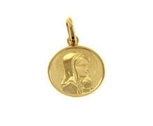 Load image into Gallery viewer, 18K YELLOW GOLD PENDANT ROUND VIRGIN MARY IN PRAYER 15mm MEDAL ENGRAVABLE.