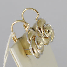 Load image into Gallery viewer, 18K YELLOW WHITE GOLD EARRINGS FLOWER FINELY WORKED TWISTED WAVES MADE IN ITALY.