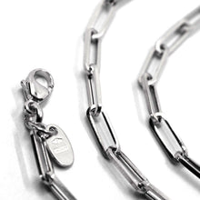 Load image into Gallery viewer, 18k white gold long chain necklace squared oval paper clip 3x10mm links, 31.5" 80cm.
