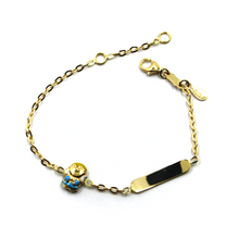 Charger l'image dans la galerie, 18k yellow gold kid child rolo bracelet enamel blue angel and engraving plate.