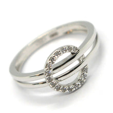 Load image into Gallery viewer, SOLID 18K WHITE GOLD DOUBLE TUBE BAND RING WITH CENTRAL CUBIC ZIRCONIA CIRCLE.