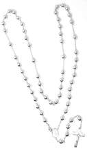 Load image into Gallery viewer, 18k white gold 27.5" big rosary 6mm, miraculous medal saint Benedict Jesus cross.
