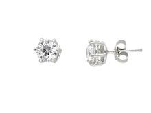 Cargar imagen en el visor de la galería, 18K WHITE GOLD STUD EARRINGS WHITE 7mm CUBIC ZIRCONIA, 6 PRONG, SOLITAIRE.