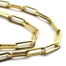 Cargar imagen en el visor de la galería, 18k yellow gold chain necklace squared oval paper clip 3x10mm links, 18" 45cm.