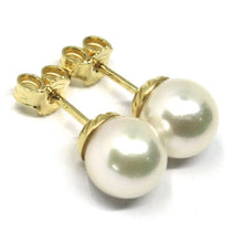 Load image into Gallery viewer, SOLID 18K YELLOW GOLD STUDS EARRINGS, SALTWATER AKOYA PEARLS, DIAMETER 8.5/9 MM.