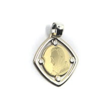 Load image into Gallery viewer, 18K YELLOW WHITE GOLD PENDANT, SAINT PIO OF PIETRELCINA, 20mm RHOMBUS MEDAL.