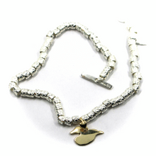 Charger l'image dans la galerie, 925 STERLING SILVER TUBES CUBES BRACELET WITH 9K YELLOW GOLD 10mm DUCK PENDANT.