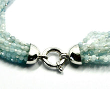 Cargar imagen en el visor de la galería, 18k white gold 39" long necklace 11 aquamarine multi wires, diamond cut balls.