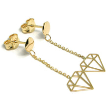 Charger l'image dans la galerie, 18K YELLOW GOLD PENDANT EARRINGS, OPENWORK FLAT DIAMONDS, BUTTERFLY CLOSURE.