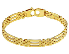 Load image into Gallery viewer, 18K YELLOW GOLD MAN BRACELET FIVE ROWS ROUNDED ALTERNATE OVAL INSERTS 8mm 8.3".