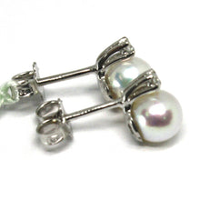 Cargar imagen en el visor de la galería, 18k white gold earrings with white round akoya pearls 6.5 mm and diamonds.
