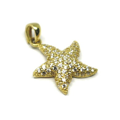 SOLID 18K YELLOW GOLD PENDANT STARFISH STAR WITH CUBIC ZIRCONIA 16mm 0.63 inches.