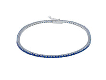 Cargar imagen en el visor de la galería, 18K WHITE GOLD TENNIS BRACELET BLUE 2mm CUBIC ZIRCONIA ROUND CUT, 18cm, 7.1".