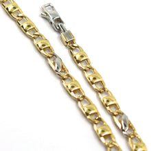 Load image into Gallery viewer, 18K YELLOW WHITE GOLD BRACELET FLAT MARINER OVAL ROUNDED LINKS, 20.5 cm, 8.1".