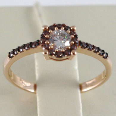 18k rose gold band ring, eternity solitaire with zirconia, brown.