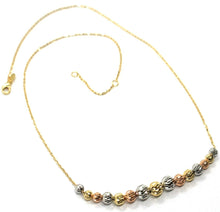 Load image into Gallery viewer, 18K YELLOW WHITE ROSE GOLD NECKLACE, ALTERNATE FACETED WORKED BALLS SPHERES.