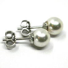 Load image into Gallery viewer, SOLID 18K WHITE GOLD STUDS EARRINGS, SALTWATER AKOYA PEARLS, DIAMETER 7/7.5 MM.