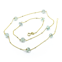 Cargar imagen en el visor de la galería, 18k yellow gold 17.3" necklace faceted round 6mm aquamarine rolo & white cubes.