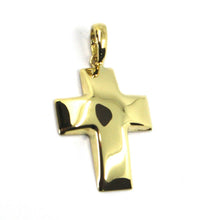 Cargar imagen en el visor de la galería, 18K YELLOW GOLD CROSS, ROUNDED 24mm, 0.94 inches, SMOOTH, CURVED, MADE IN ITALY.