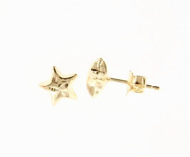 18K YELLOW GOLD EARRINGS WITH VERY SHINY STAR WORKED MADE IN ITALY 0.28 INCHES.