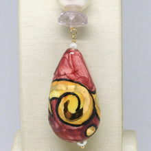 Load image into Gallery viewer, 18k yellow gold pendant amethyst, pearl & ceramic big drop hand painted in Italy.