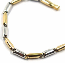 Cargar imagen en el visor de la galería, 18k white yellow gold bracelet rounded alternate tube links, 21 cm, 8.2 inches.