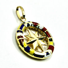 Load image into Gallery viewer, 18k yellow gold compass wind rose pendant, 2.3cm, enamel nautical flags.