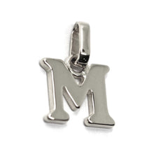 Load image into Gallery viewer, solid 18k white gold charm pendant small initial letter M, 10mm, 0.4 inches.