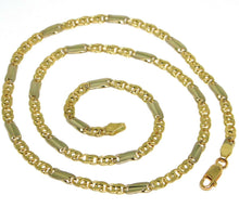 Load image into Gallery viewer, 18K YELLOW WHITE GOLD CHAIN, TIGER EYE AND ONDULATE PLATE, 20 INCHES, ITALY MADE.