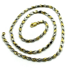 Cargar imagen en el visor de la galería, 18k white yellow gold chain necklace alternate drop ondulate tube links, 24".
