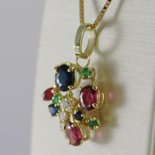 Load image into Gallery viewer, 18k yellow gold flower necklace diamond sapphire ruby emerald made in Italy.