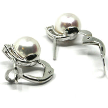 Load image into Gallery viewer, solid 18k white gold clips earrings, saltwater akoya pearls 8.5/9 mm, diamonds.
