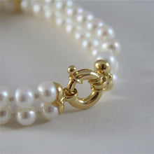 Cargar imagen en el visor de la galería, 18k yellow gold bracelet with two strands white fw pearls 7.08 in made in Italy.