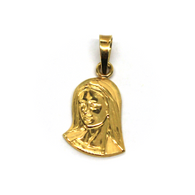 Load image into Gallery viewer, 18K YELLOW GOLD VIRGIN MARY 17mm FLAT VERY DETAILED SMOOTH AND SATIN PENDANT.