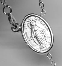 Load image into Gallery viewer, 18k white gold 27.5" big rosary 6mm, miraculous medal saint Benedict Jesus cross.