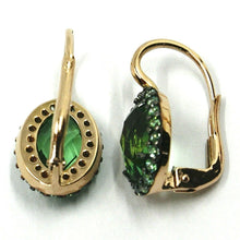 Cargar imagen en el visor de la galería, 18k rose gold leverback flower earrings, oval crystal green cubic zirconia frame.