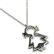 Load image into Gallery viewer, 18k white gold necklace, baby, child, girl, daughter pendant diamonds rolo chain.