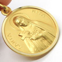 Load image into Gallery viewer, solid 18k yellow gold Holy St Saint Santa Rita round medal Italy made, 17mm.