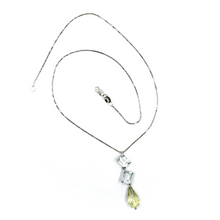 Load image into Gallery viewer, 18k white gold aquamarine 3 ct lemon quartz drop pendant venetian chain necklace.