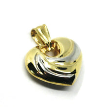 Load image into Gallery viewer, 18K YELLOW WHITE GOLD ROUNDED HEART PENDANT, SPIRAL, 1.4 CM, 0.55", TWO TONE.