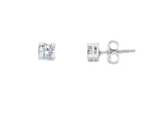 Cargar imagen en el visor de la galería, 18K WHITE GOLD STUD EARRINGS WHITE 4mm CUBIC ZIRCONIA, 4 PRONG, SOLITAIRE.