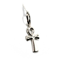 Cargar imagen en el visor de la galería, 18K WHITE GOLD, SMALL 17mm ANKH ROUNDED CROSS OF LIFE PENDANT, EXCAVATED BACK.